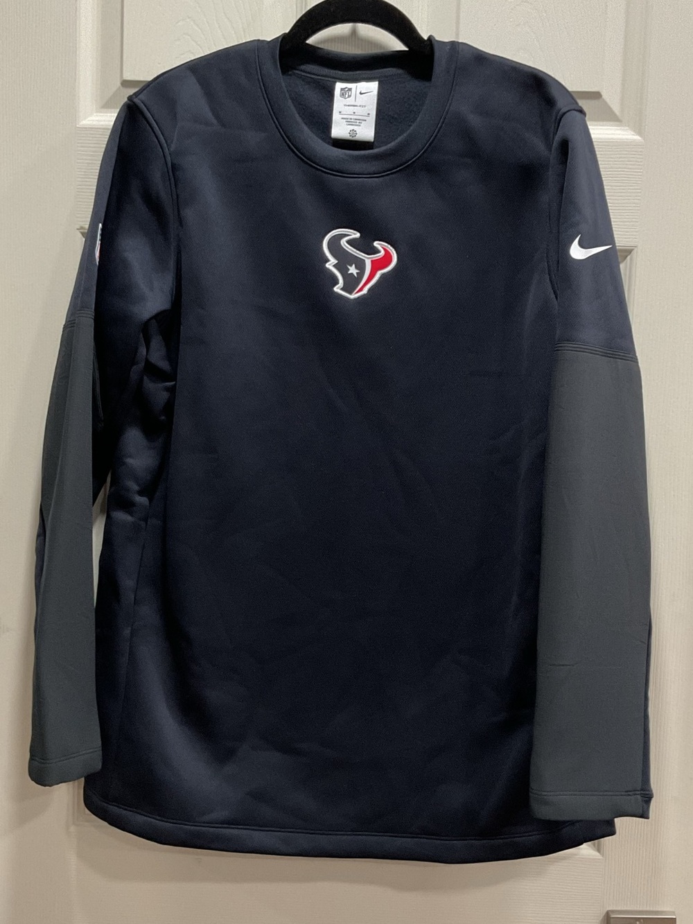 NWT Nike Navy Houston Texans Sideline Coaches Midweight Therma-FIT Crew Pullover